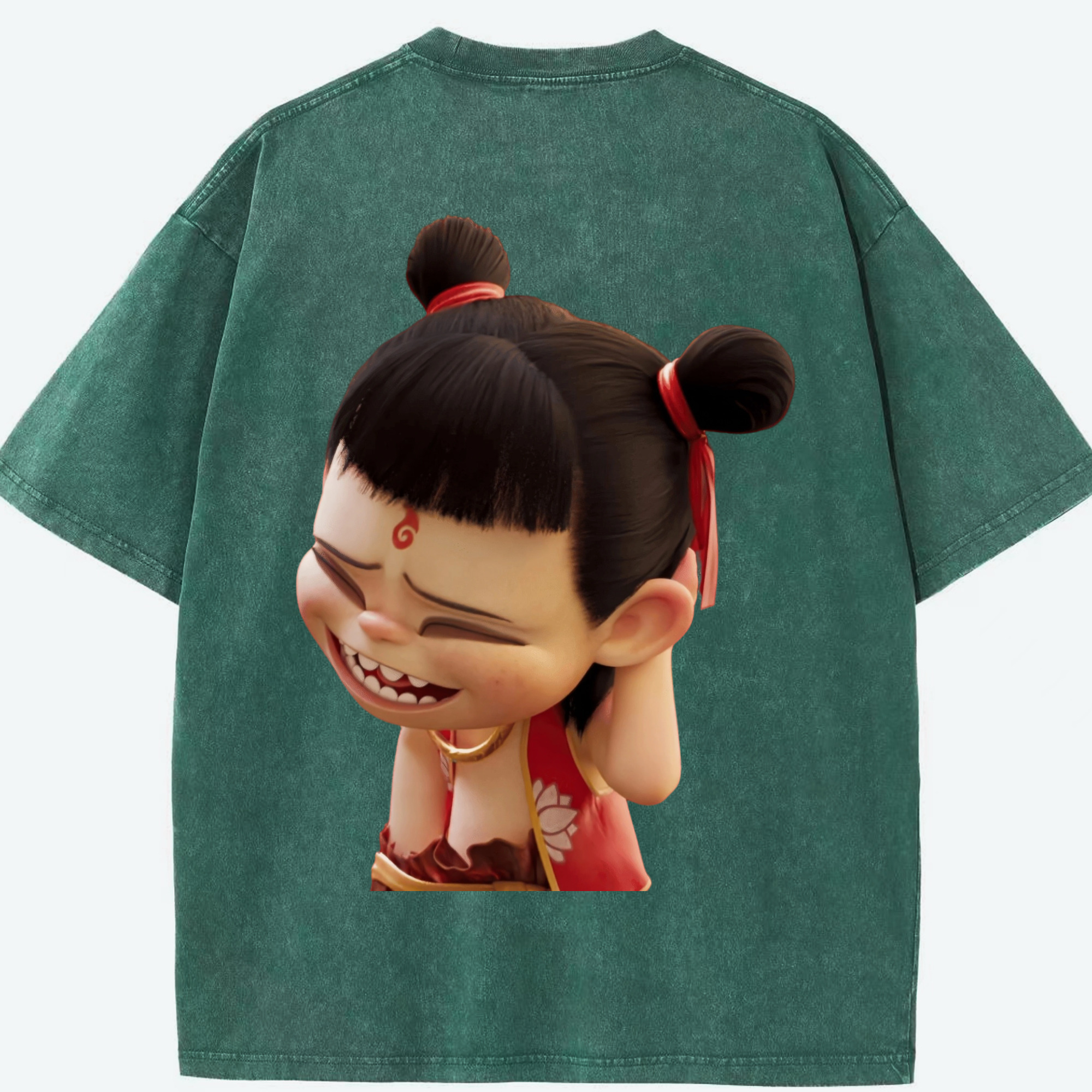 （画像用） Ne Zha 2 ナタ 魔童の大暴れ 綿100% ヴィンテージ風 半袖Tシャツ（背面プリント）